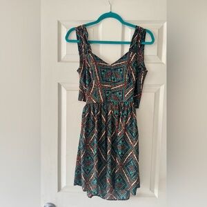 Band of Gypsies Teal and Red Geometric Mini Dress